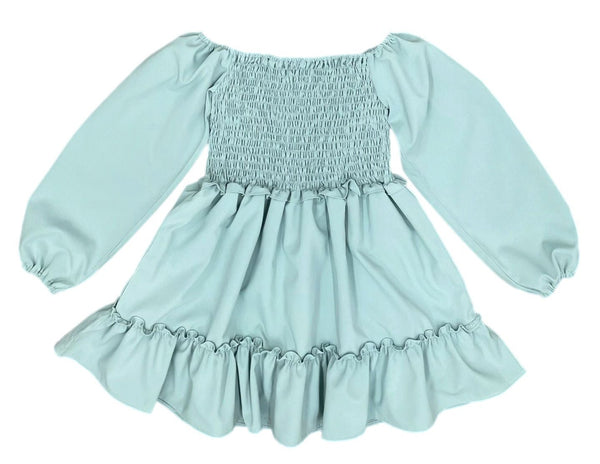 Smocked Long Sleeve Dress- Green