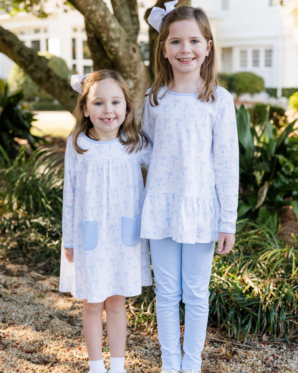 Peggie Peplum Knit Legging Set- Blue Bows