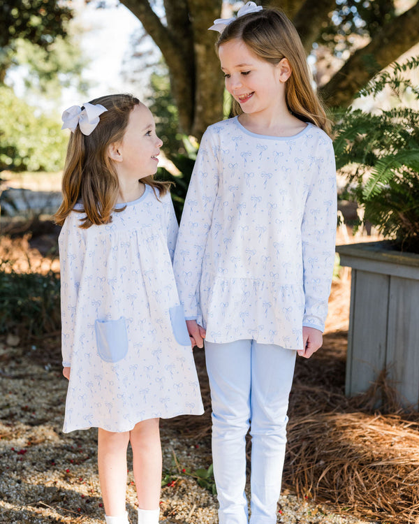 Peggie Peplum Knit Legging Set- Blue Bows