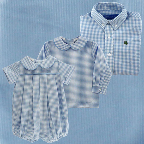 Blue Check-Boys Piped Shirt