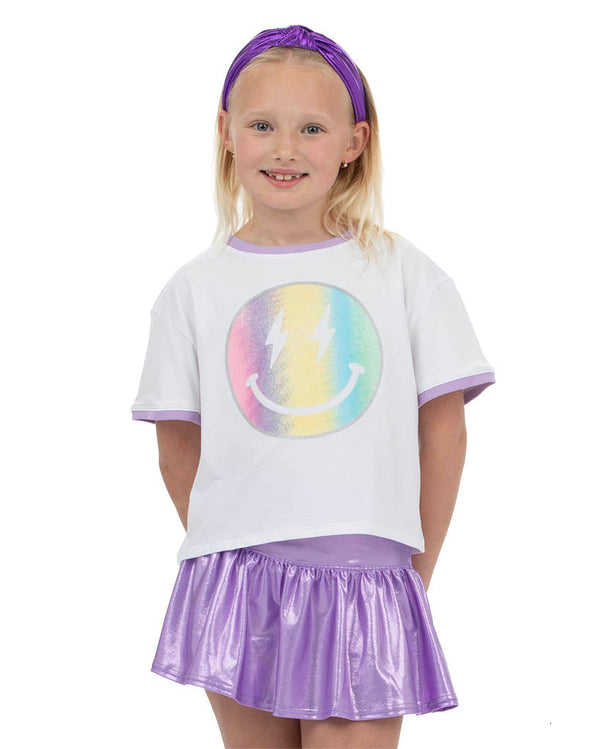 Glitter Rainbow Smiley Ringer Boxy T