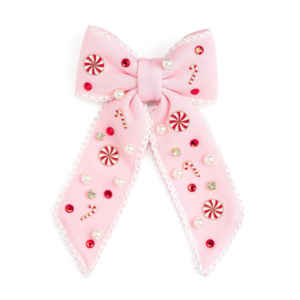 Candy Cane Christmas Gemstone Bow Clip
