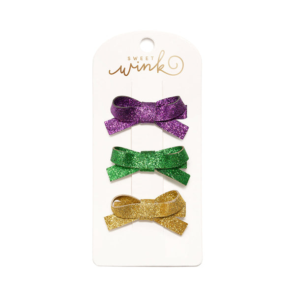 Mardi Gras Bow Clip Set