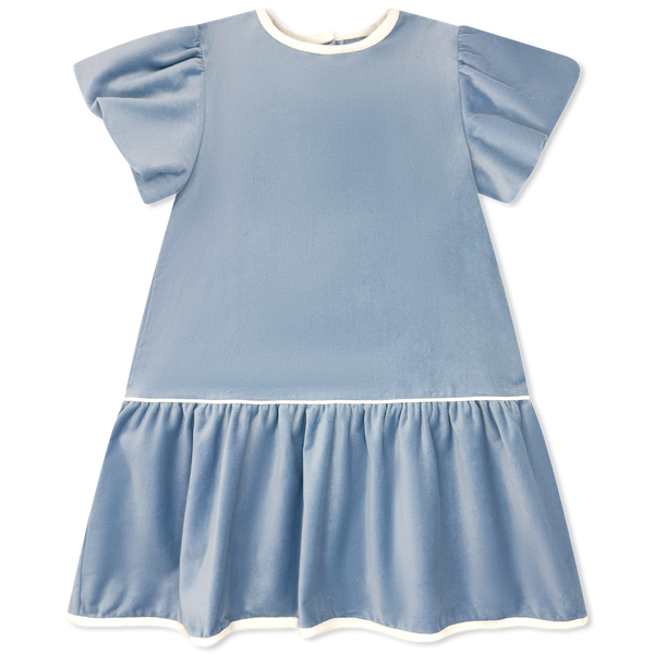 Harper Dress- Beaufort Blue Velvet, Winter White Velvet
