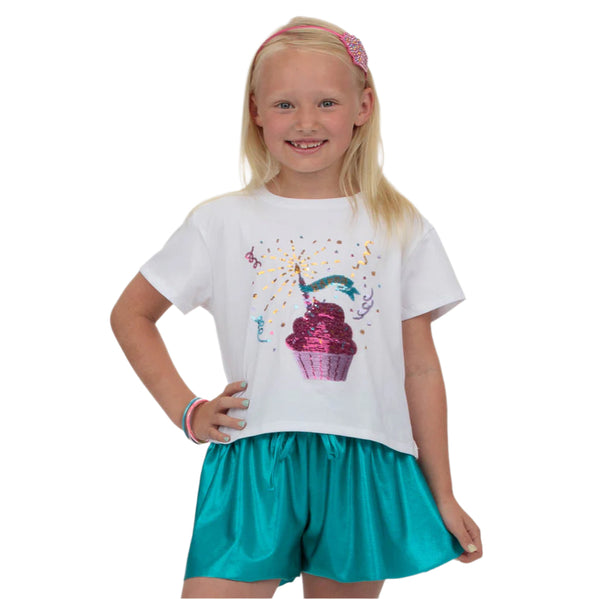 Cupcake Birthday Sequin Boxy T- White