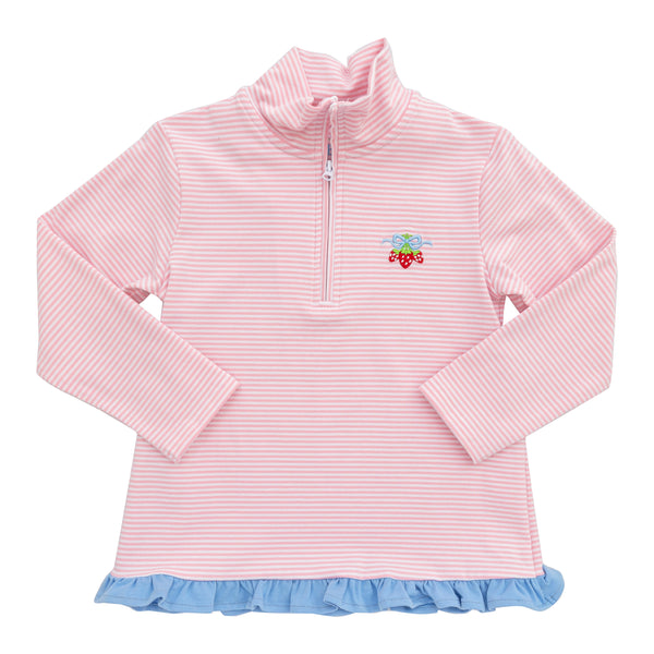 1/4 Zip Ruffle Pullover- Strawberries