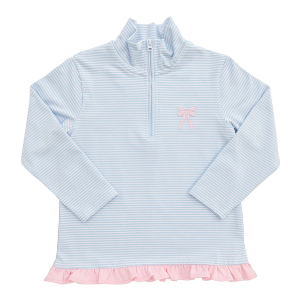 1/4 Zip Ruffle Pullover- Bow