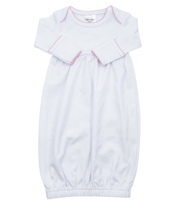 Picot Trim Gown- White W/ Pink