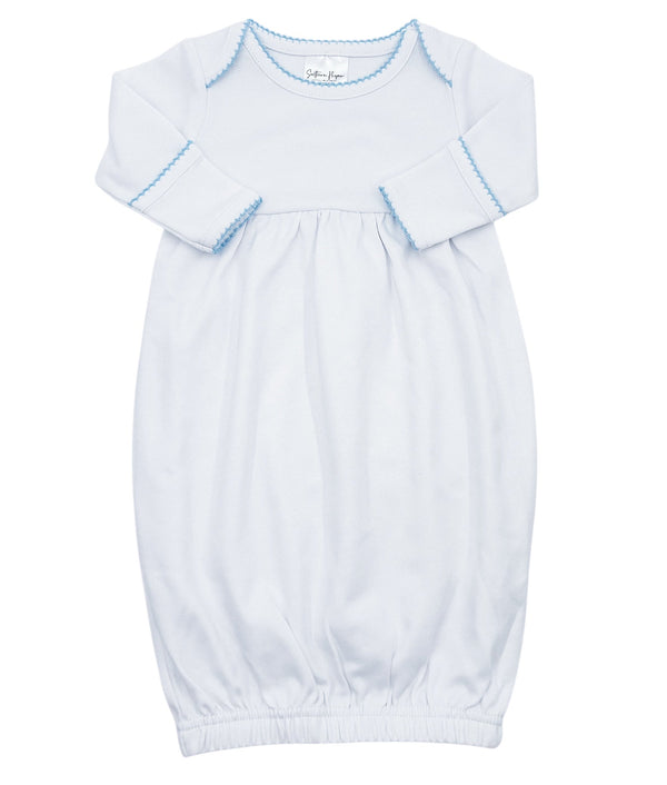 Picot Trim Gown- White W/ Blue