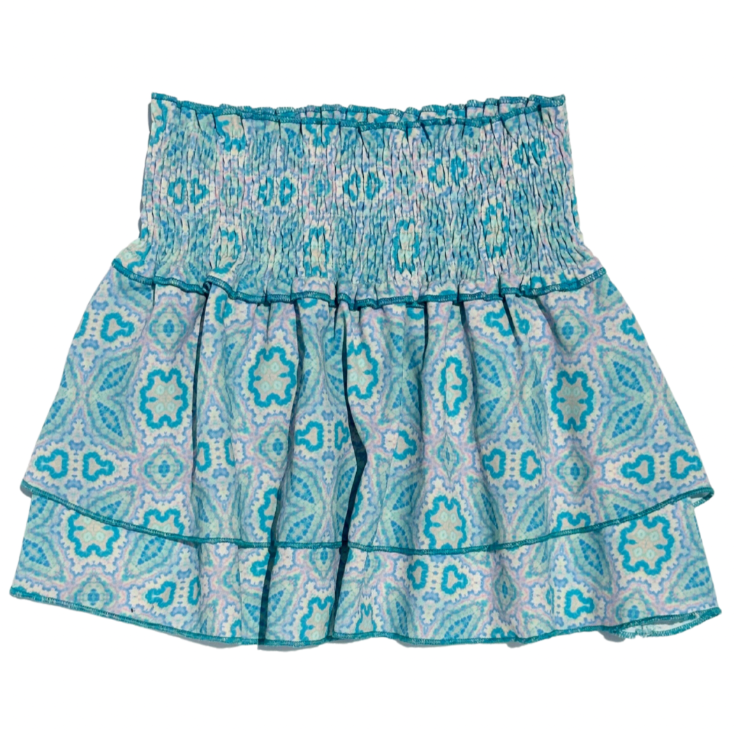 Patterned teal skirt sales