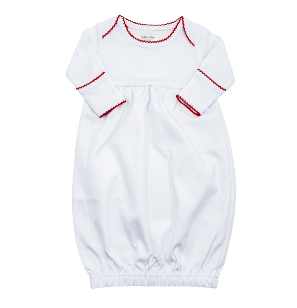 Picot Trim Gown- White W/ Red