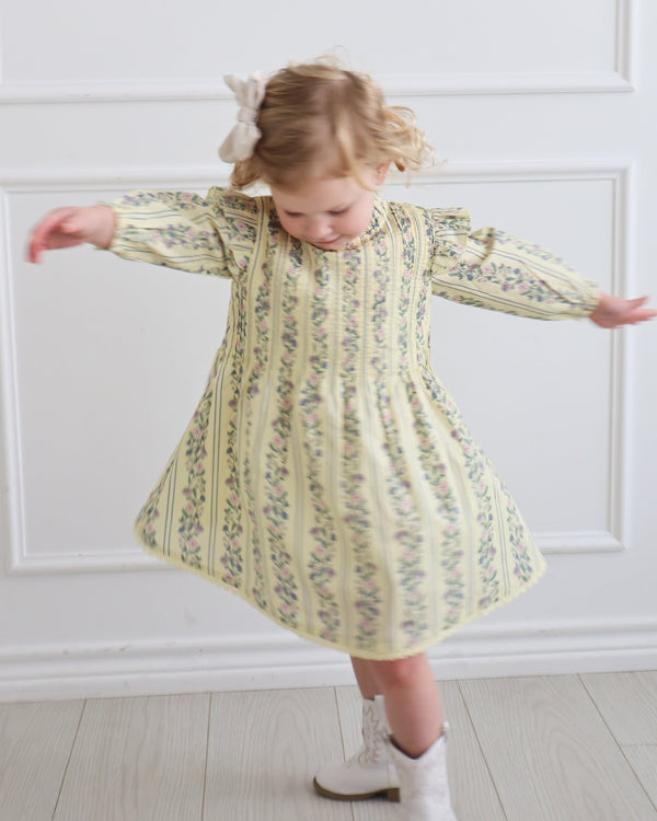 Elizabeth Dress- Yellow Floral Stripe
