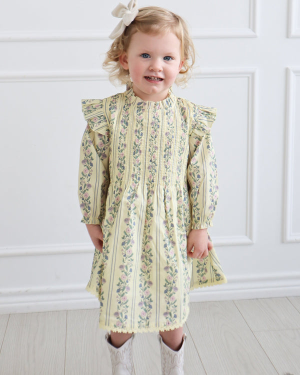 Elizabeth Dress- Yellow Floral Stripe