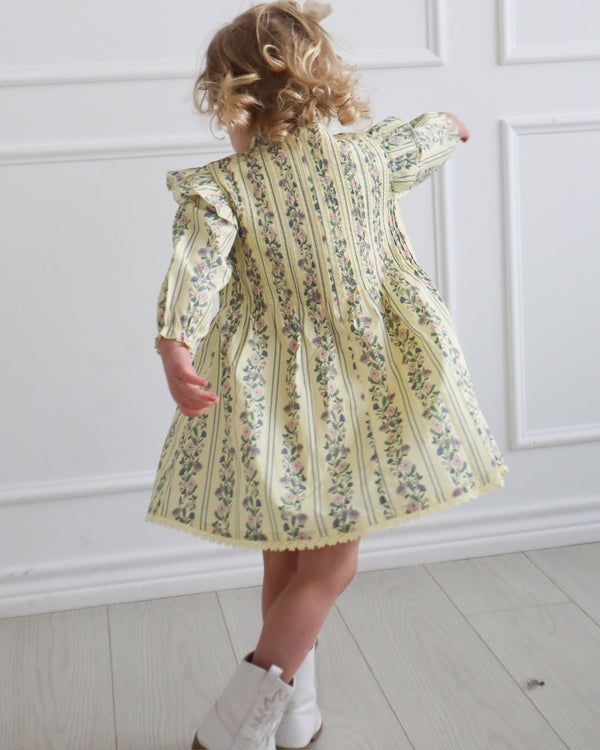 Elizabeth Dress- Yellow Floral Stripe