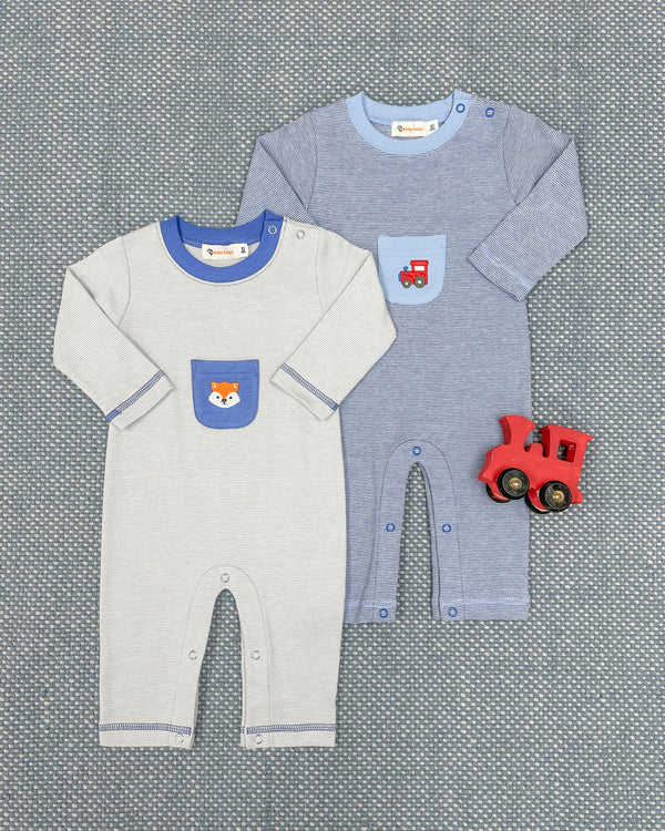 Fox Pocket Romper- Lt. Grey/White