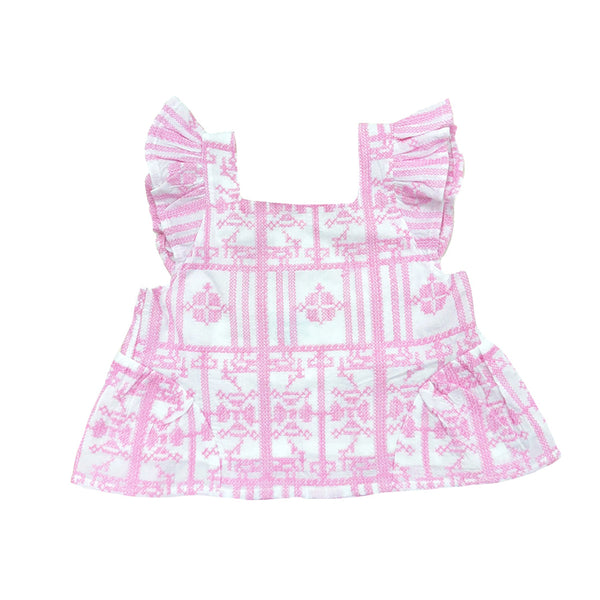 Pink Geometric Embroidery Chelsea Blouse