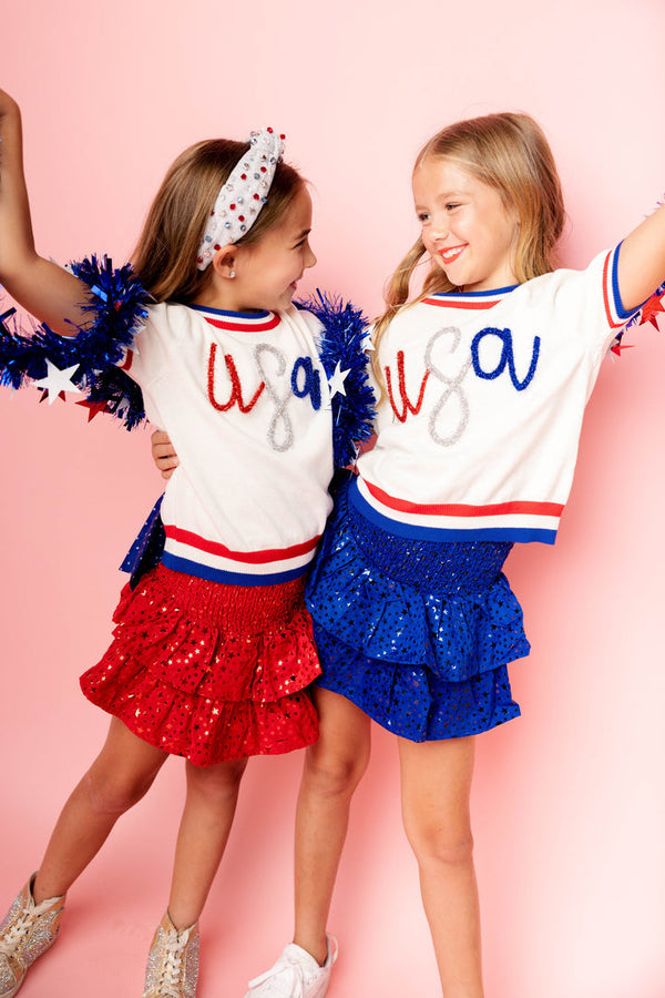 USA Glitter Script SS Sweater