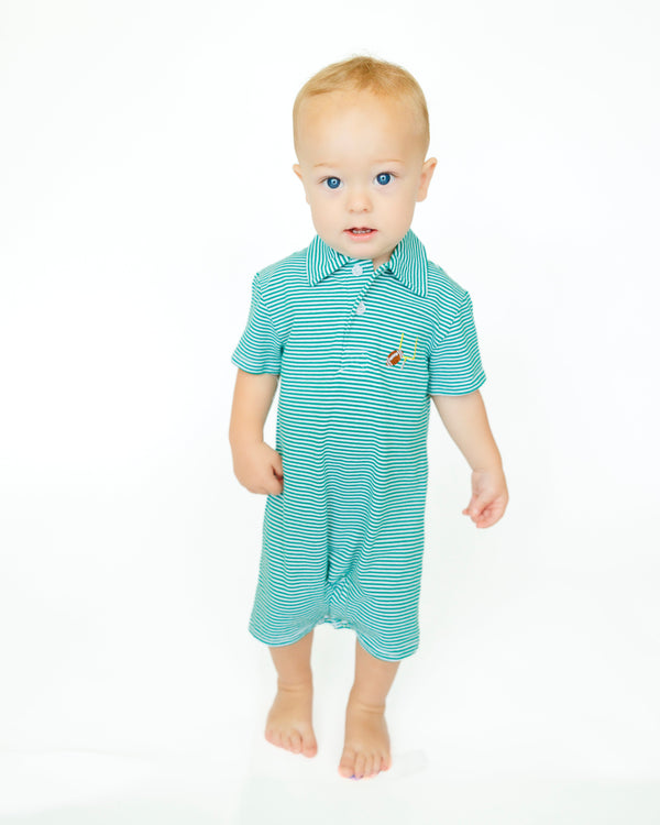 Game Day Polo Romper- Green