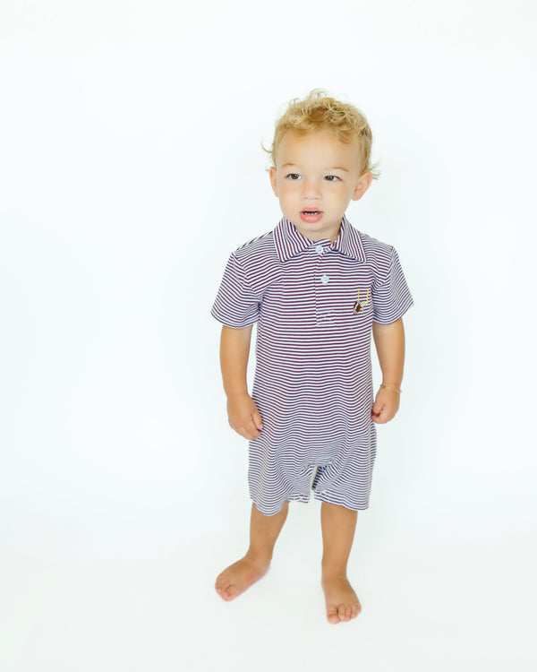 Game Day Polo Romper- Maroon