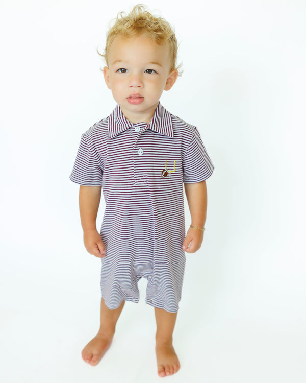Game Day Polo Romper- Maroon