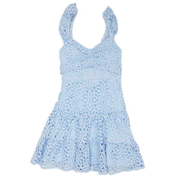 Tween Tiered Ruffle Cotton Blend Dress SKY BLUE / 10
