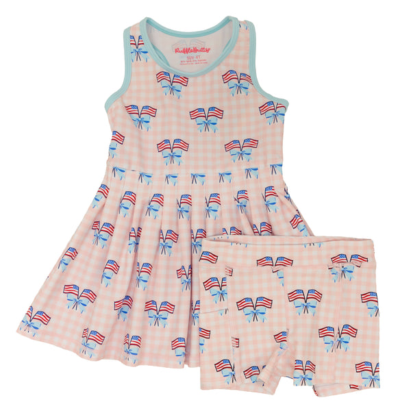 Active Dress & Bike Short Set- Pink Patriotic Gingham