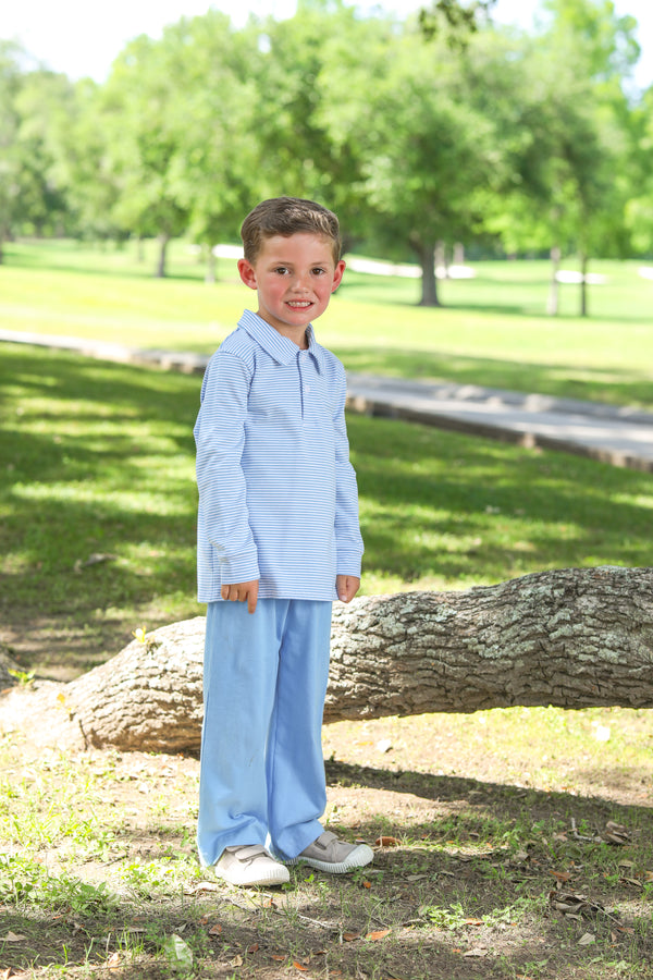 Michael Polo LS- Cornflower Blue Stripe