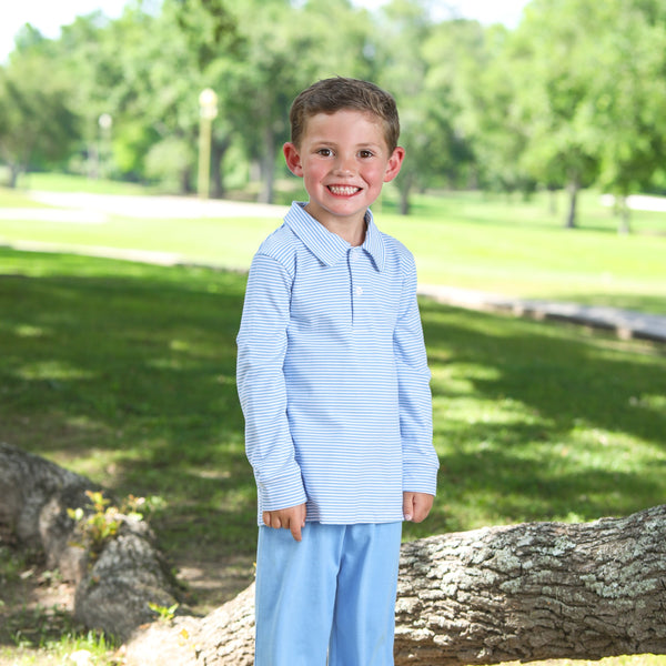 Michael Polo LS- Cornflower Blue Stripe