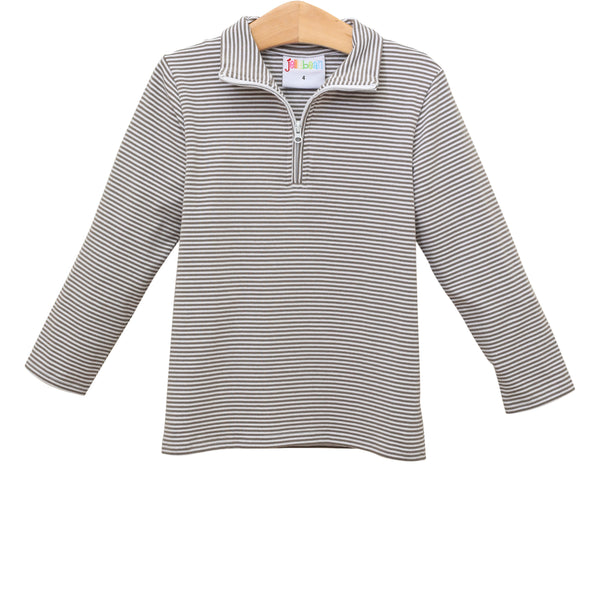 1/4 Zip Knit Pullover - Beige Stripe
