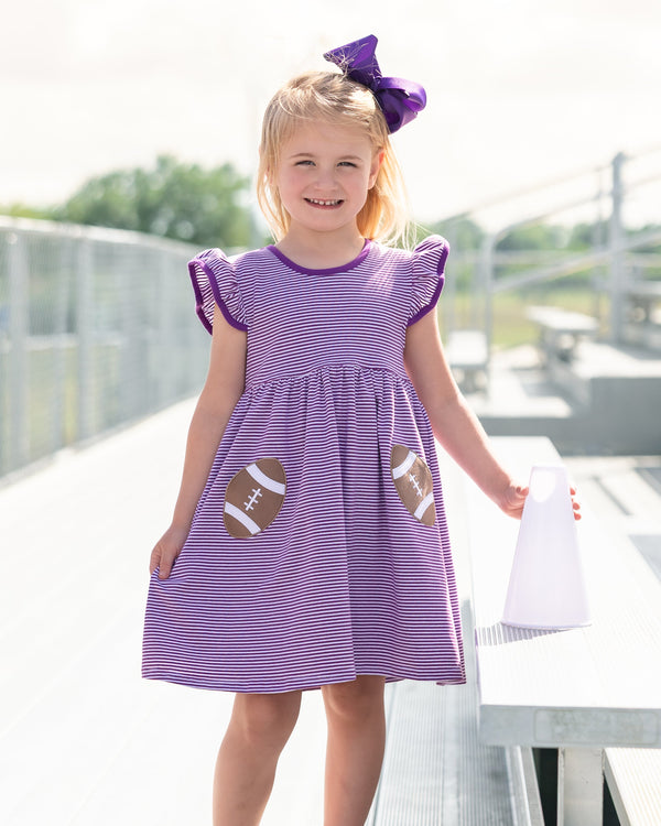 Let's Cheer! Football Pocket Dress- Purple Stripe