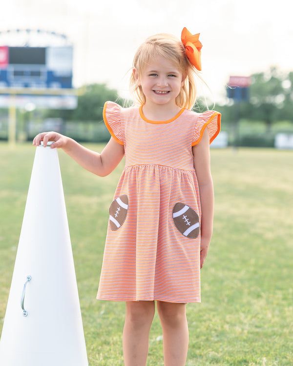 Let's Cheer! Football Pocket Dress- Orange Stripe
