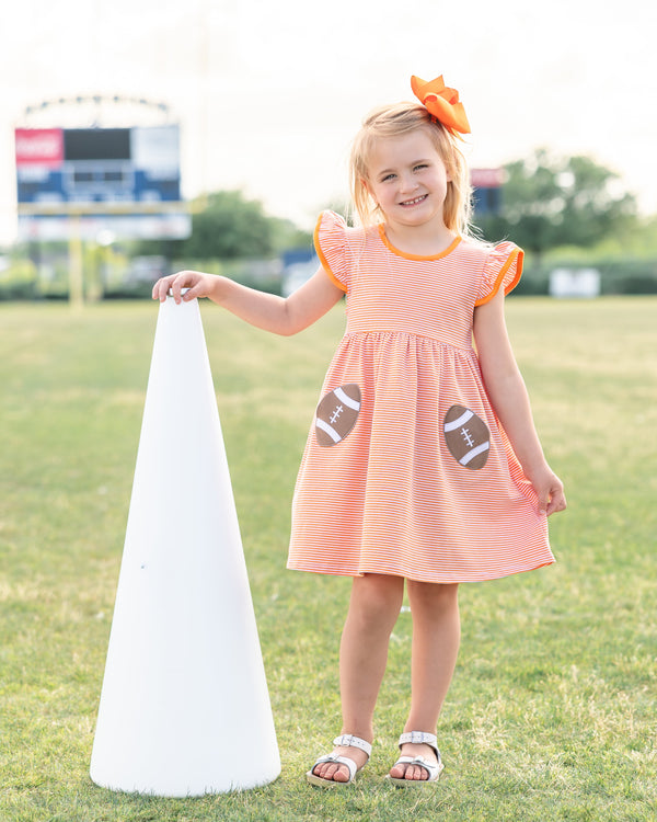 Let's Cheer! Football Pocket Dress- Orange Stripe