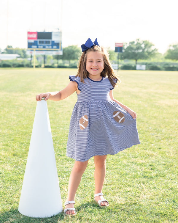 Let's Cheer! Football Pocket Dress- Navy Stripe