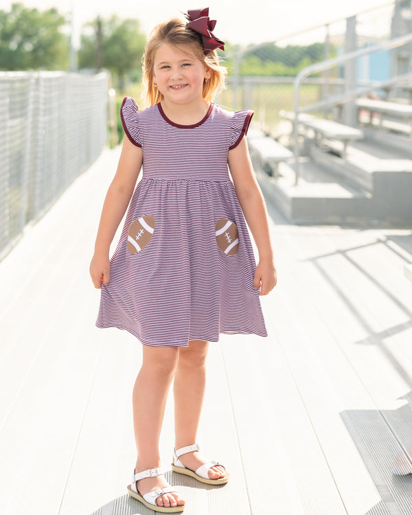 Let's Cheer! Football Pocket Dress- Maroon Stripe