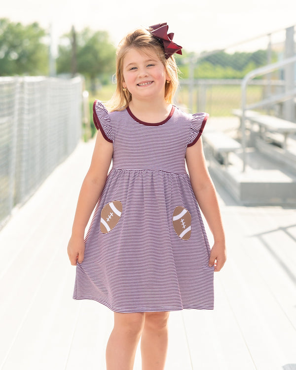 Let's Cheer! Football Pocket Dress- Maroon Stripe