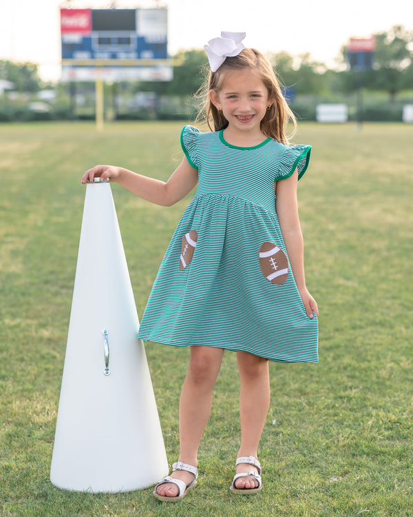 Let's Cheer! Football Pocket Dress- Green Stripe