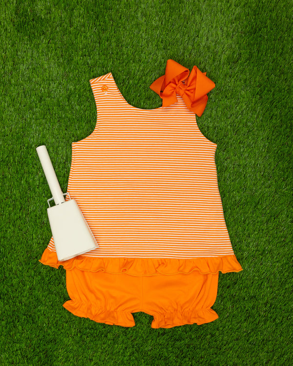 Let's Cheer! Swing Back Bloomer Set- Orange Stripe