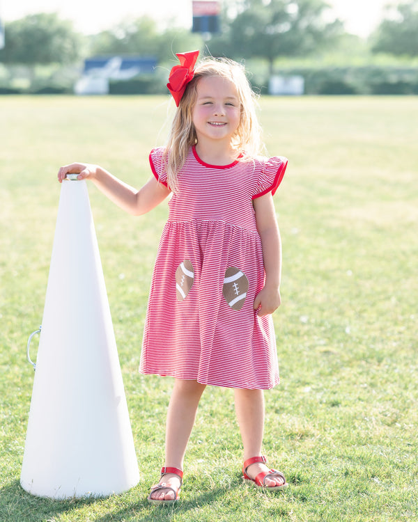 Let's Cheer! Football Pocket Dress- Red Stripe