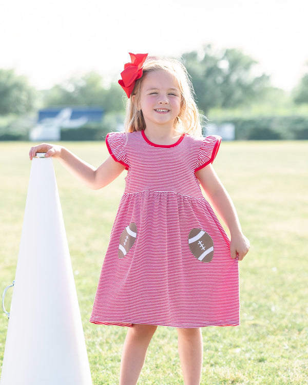 Let's Cheer! Football Pocket Dress- Red Stripe