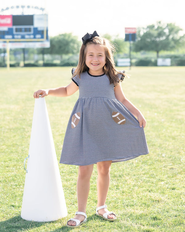 Let's Cheer! Football Pocket Dress- Black Stripe