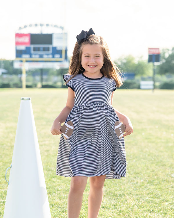 Let's Cheer! Football Pocket Dress- Black Stripe
