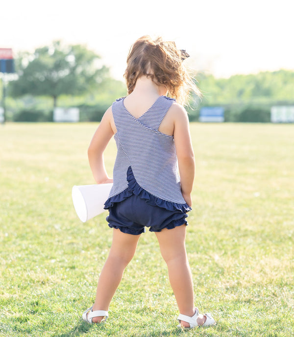 Let's Cheer! Swing Back Bloomer Set- Navy Stripe