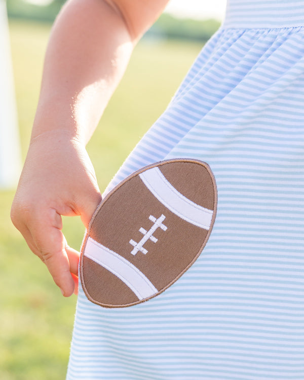 Let's Cheer! Football Pocket Dress- Light Blue Stripe