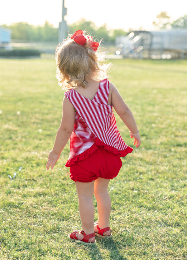 Let's Cheer! Swing Back Bloomer Set- Red Stripe