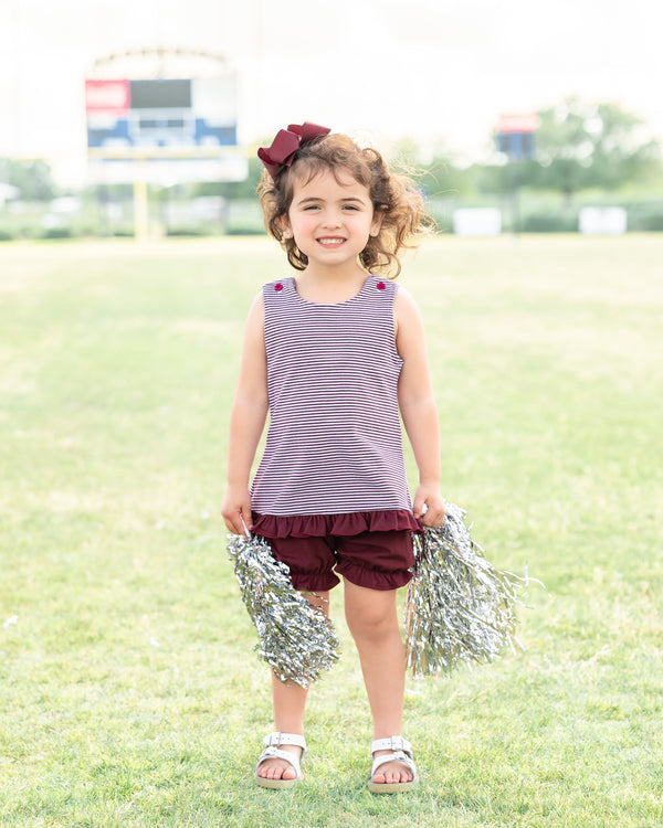 Let's Cheer! Swing Back Bloomer Set- Maroon Stripe
