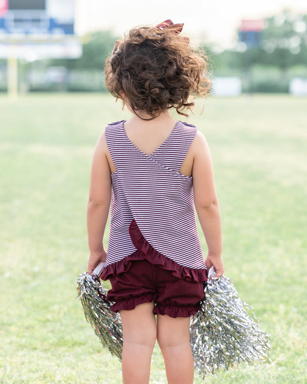 Let's Cheer! Swing Back Bloomer Set- Maroon Stripe