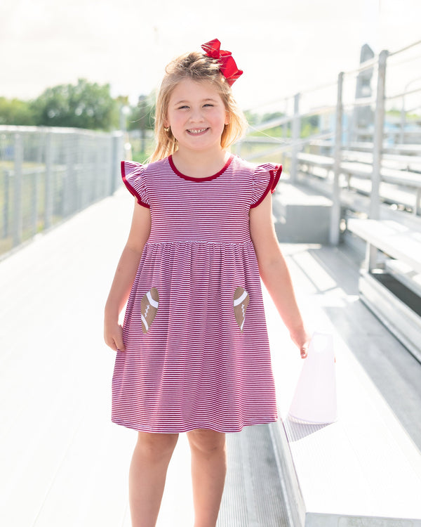 Let's Cheer! Football Pocket Dress- Crimson Stripe