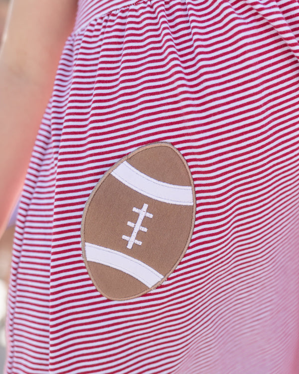Let's Cheer! Football Pocket Dress- Crimson Stripe