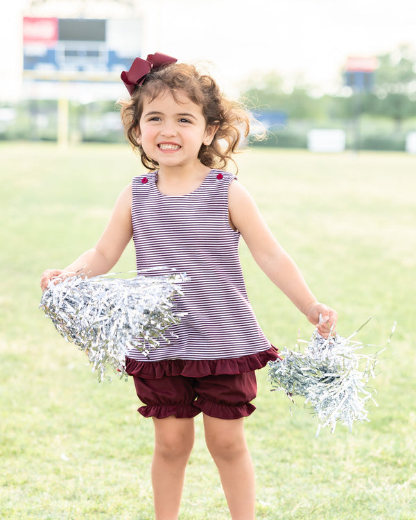 Let's Cheer! Swing Back Bloomer Set- Maroon Stripe