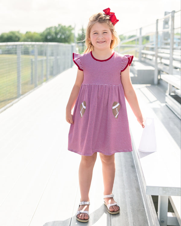 Let's Cheer! Football Pocket Dress- Crimson Stripe